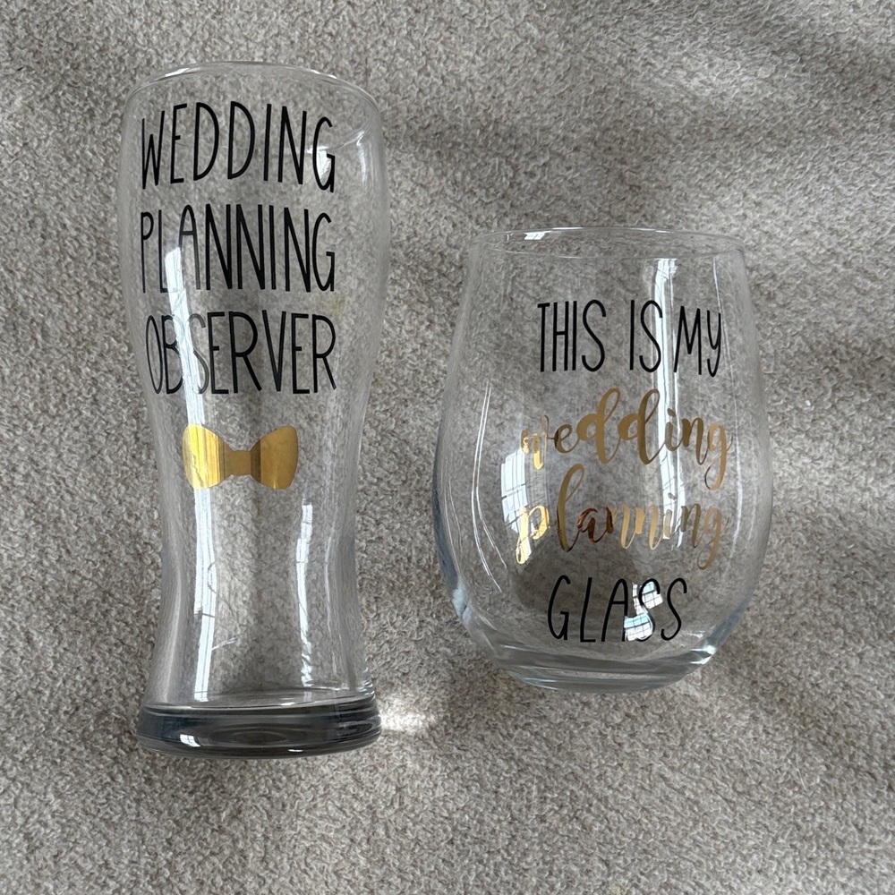 Wedding Planning Glass Set with Gold Accents